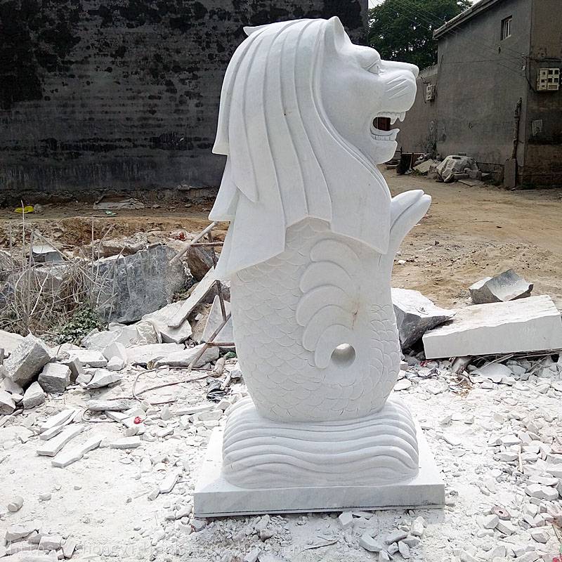 石雕鱼尾狮喷泉 汉白玉中的神韵与传承